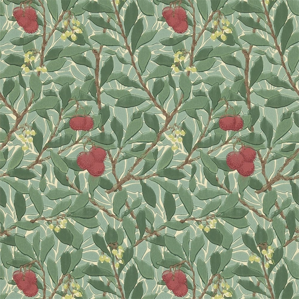 Arbutus Wallpaper 210406 by Morris & Co in Dark Green Red